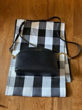 Michael Kors Black Leather Crossbody with Gold Chain Detail